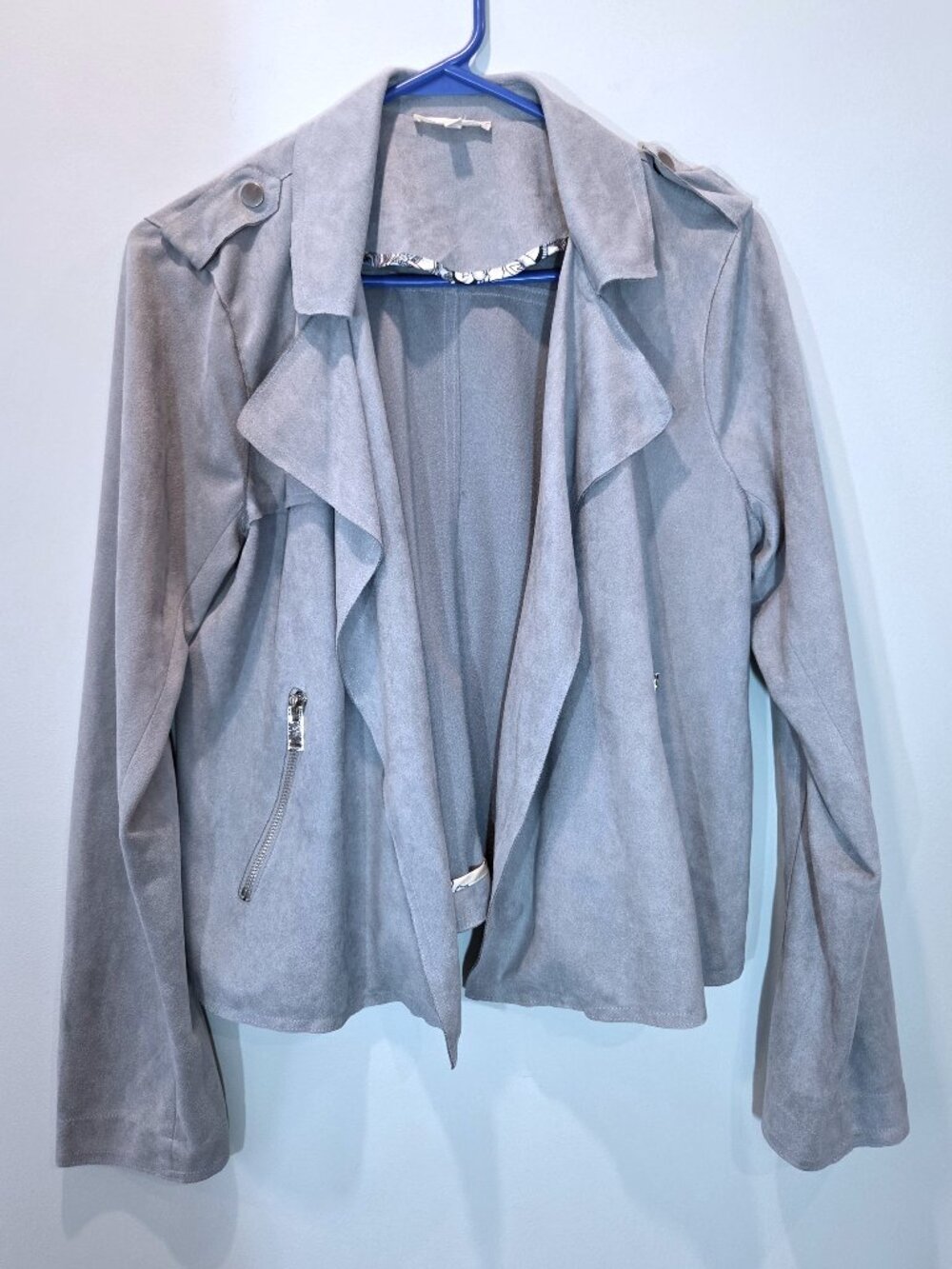 Mystree Steel Blue Faux Suede Cropped Jacket Size M